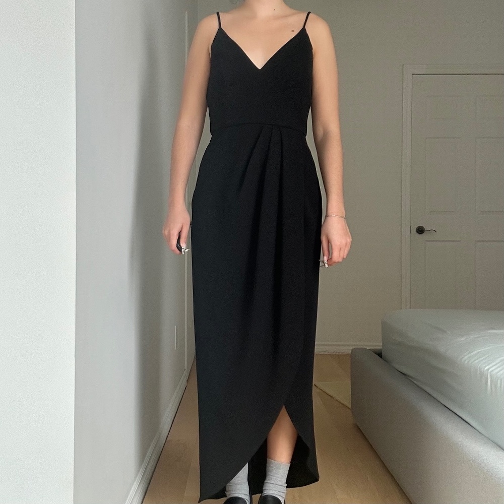 BLACK XSCAPE ASYMMETRICAL PROM DRESS